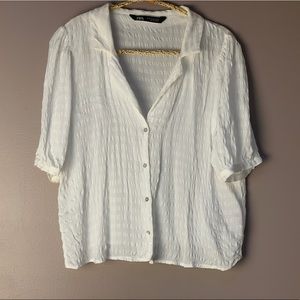 Zara White Short Sleeve Blouse